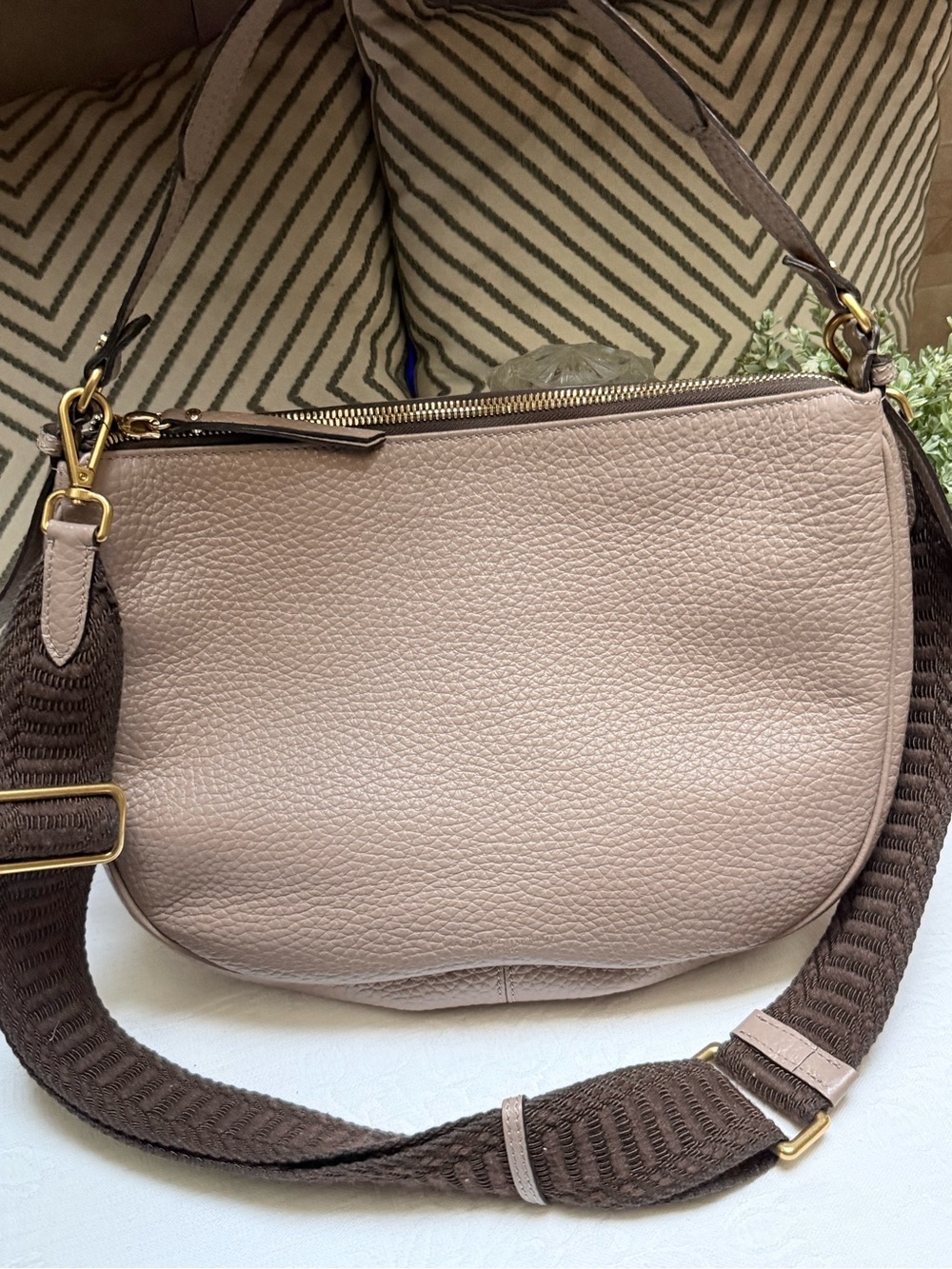 Gianni Chiarini Large Shoulder Bag in Taupe with Brown Woven Strap
